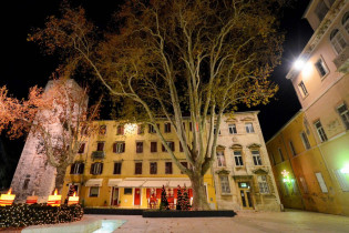 Dezente Weihnachtsstimmung am Trg Zoranica in der Altstadt von Zadar, Kroatien