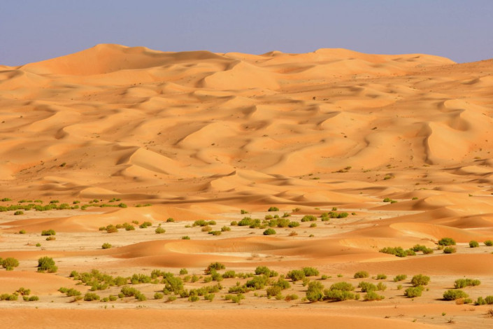 Die gewaltige Sandwüste im südlichen Oman macht ihrem Namen „Leeres Viertel" alle Ehre, denn in der Rub al-Khali lebt tatsächlich kaum eine Menschenseele
