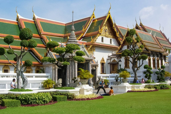 Die gesamte Palastanlage des Königspalastes in Bangkok umfasst nahezu 3km2 und besteht aus über 100 Gebäuden, Thailand