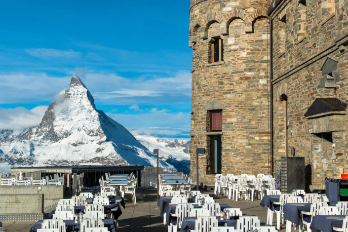 Vom Gornergrat-Observatorium aus hat man einen idealen Blick auf das Matterhorn, wohl der berühmteste Berg der Schweiz