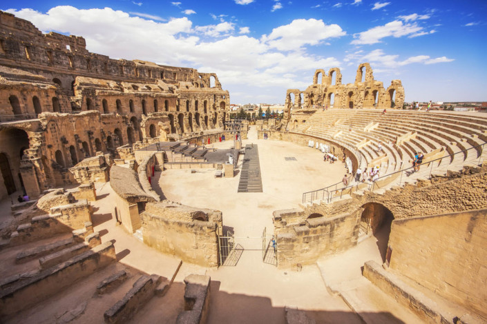 Innenanschicht des Amphitheaters von El Jem in Tunsien, dem drittgrößten Amphitheater des Römischen Reiches