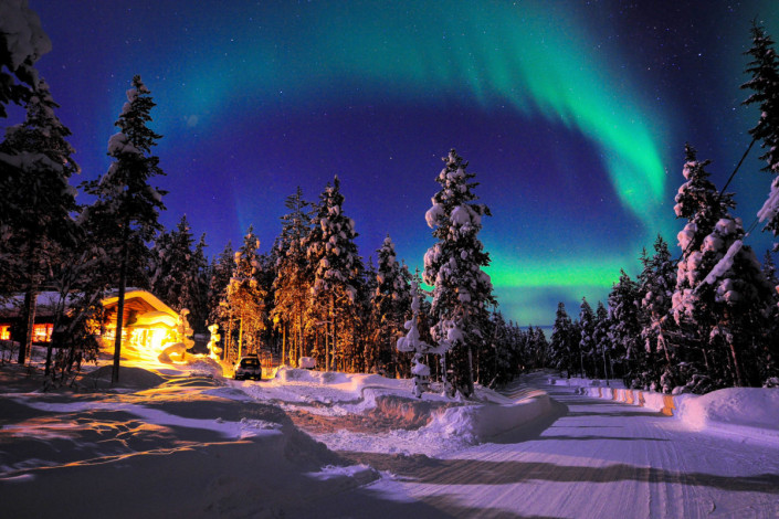 Nordlichter über Lappland im Norden von Schweden