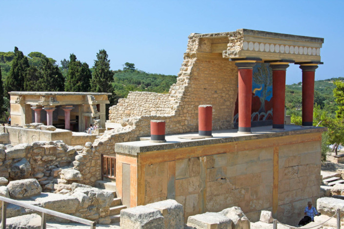 Blick auf die Ausgrabungen des Palastes von Knossós, Kreta. Griechenland