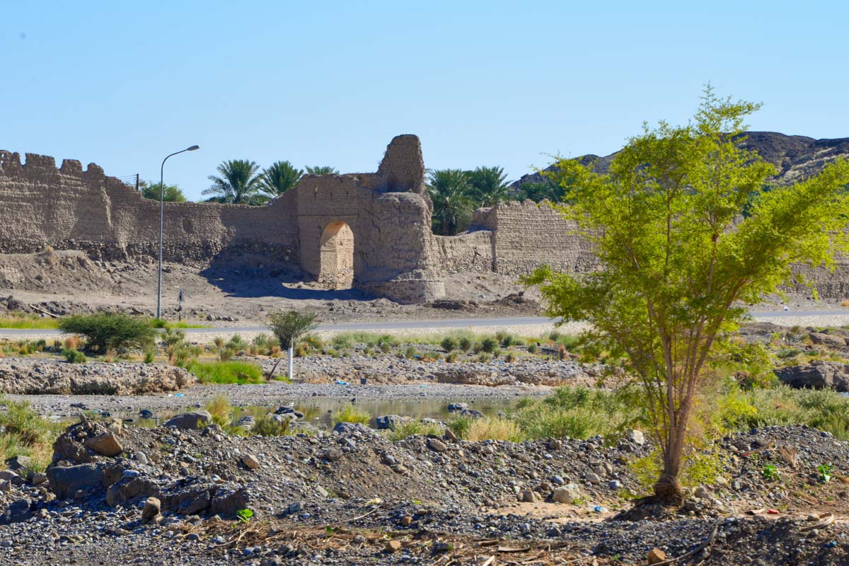 Mit bis zu 5 Metern weist die Stadtmauer von Bahla eine ungewöhnlich große Höhe auf, Oman