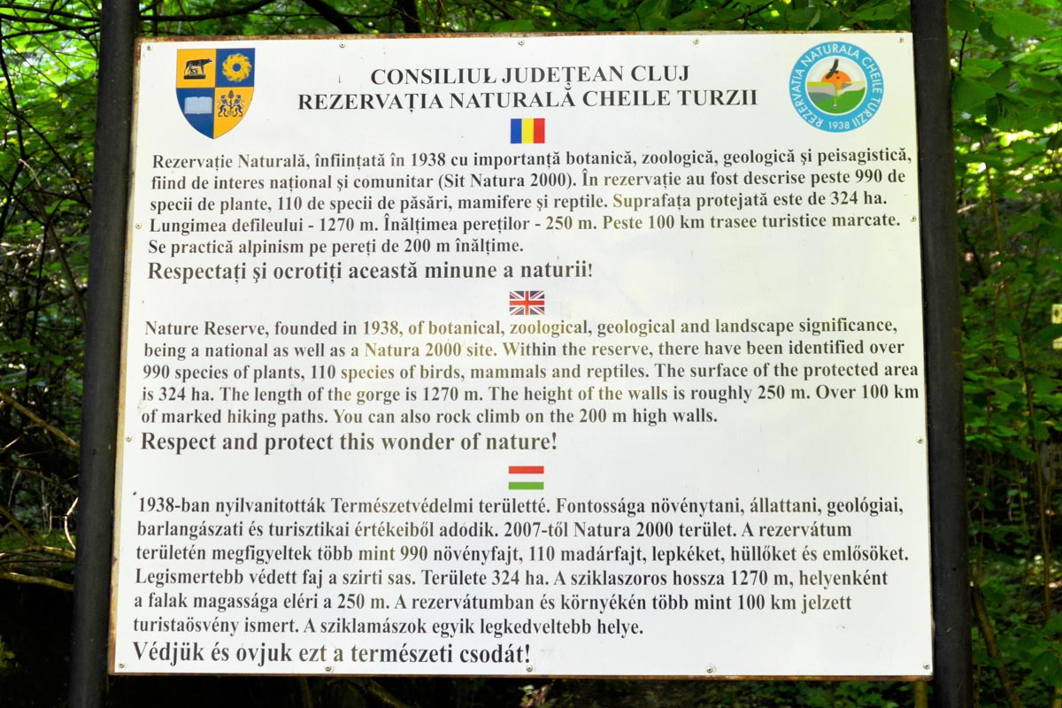 Seit 1938 steht ein 324 Hektar großes Areal um die Thorenburger Schlucht unter Naturschutz, Rumänien